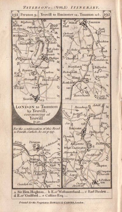 From Yeovill to Ilminster to Taunton   On the verso is the road from Manchester to Bolton to Chorley 