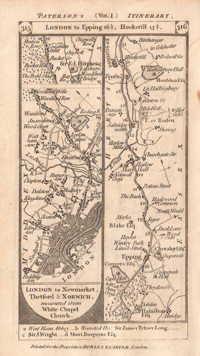 The Road from London to Epping to Hockerill and on the verso the road Littleportto Downham to Kings Lynn