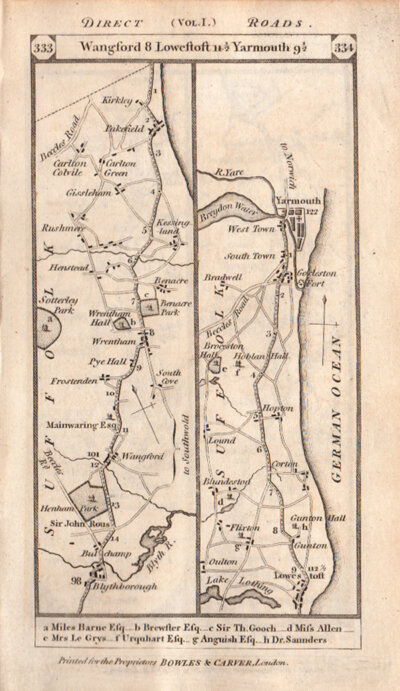 Road from Wangford to Lowestoft to Yarmouth