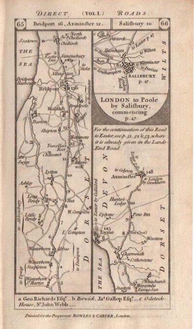 Road from London to Poole by Salisbury continuing on verso through Cranbourn and Wimborn to Poole 