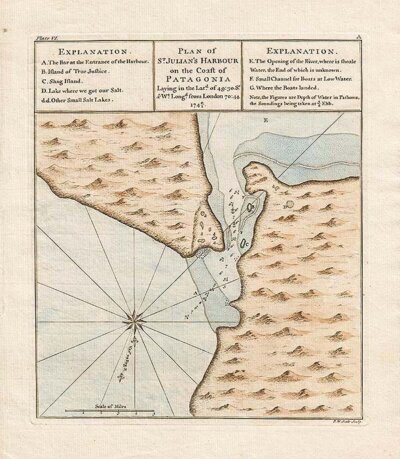 Plan of St Julian's harbour on the coast of Patagonia Laying in the latd of 49:30 S* & WtL longd from London 70:44 174 0/1