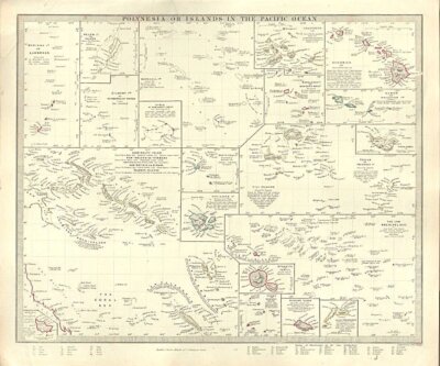 Polynesia or Islands in the Pacific Ocean SDUK   (antique map)