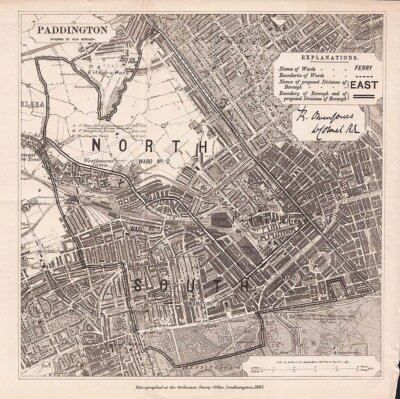 Paddington -  Map of the Report of the Boundary Commissioners for England and Wales 1885