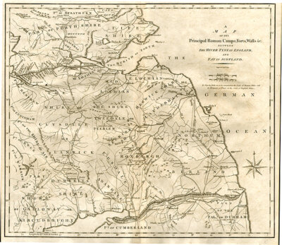 A Map of the Principal Roman Camps Forts Walls &c between the River Tyne in England and Tay in Scotland  -  John Cary