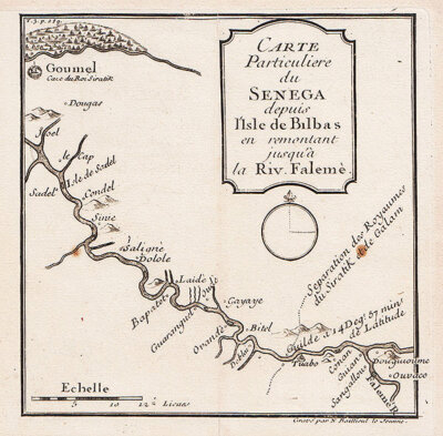 Carte Particuliere du Senega depuis I'sle de Bilbas en remontant jusqu'a la Riv Falm 