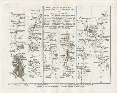 John Senex - The Road from London to Oxford, Worcester and Aberistwyth in South Wales.