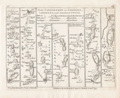 John Senex - From Carmarthen to Cardigan, Lanbeder and Aberistwith.
