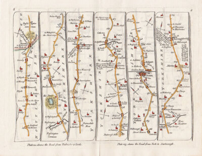 John Senex - The Road from to Doncaster to Ferrybridge to Tadcaster to  York to Boroughbridge