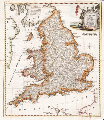 A New Map of England and Wales Divided into Counties - Thomas Kitchin 
