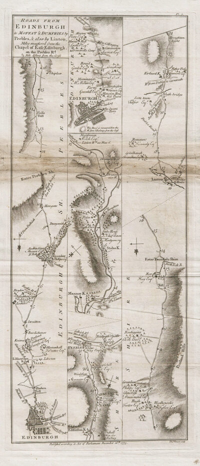 Roads from Edinburgh to Moffat & Dumfries by Peebles & also by Linton  
