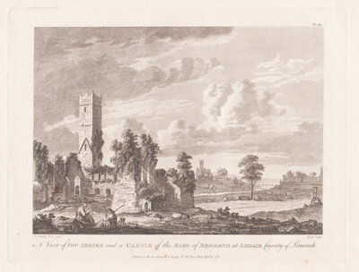 A View of two Abbies and a Castle of the Earl of Desmond  at Adair County of Limerick