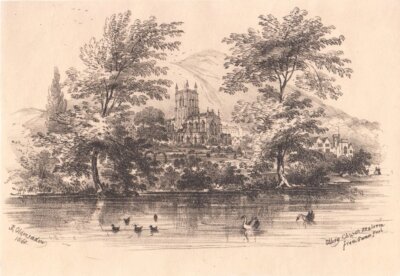 Abbey Church Malvern from Swan Pool.