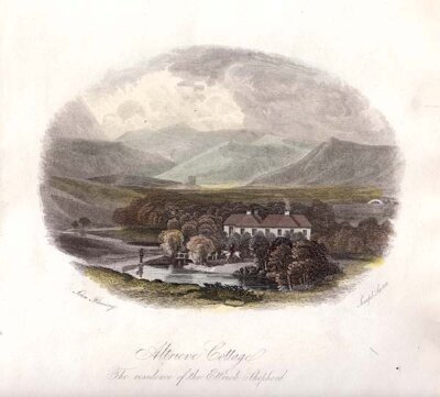 Altrieve Cottage  The Residence of the Ettrick Shepherd  (antique print)