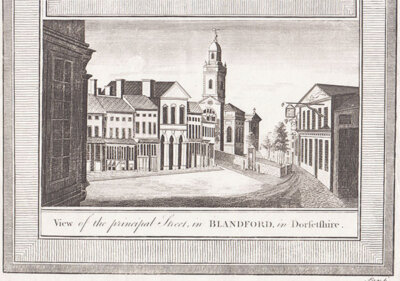 View of the principal Street in Blandford in Dorsetshire