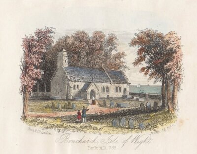 Bonchurch, Isle of Wight. Built A.D. 1765.  (antique print)
