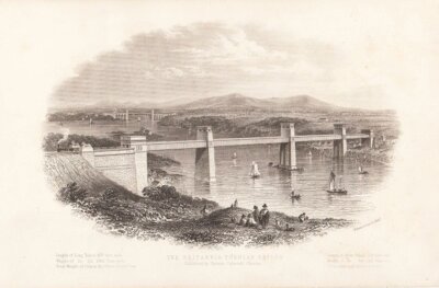 The Britannia Tubular Bridge.  (antique print)