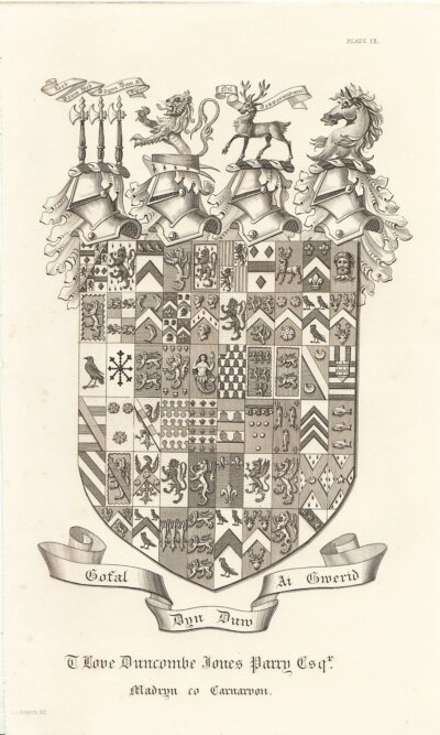 Coats of Arms of T. Love Duncombe Jones Parry Esq.  Madryn Co. Caernarvon.