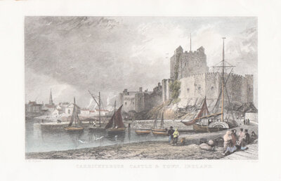 Carrickfergus Castle & Town Ireland   (antique print)