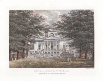 Chiswick House in Middlesex, the Seat of the Duke of Devonshire.  (antique print)