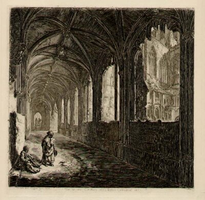 Part of the Cloisters of Chester Cathedral (antique print)
