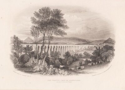 Dee Viaduct - Vale of Llangollen.  (antique print)