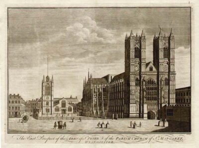 The East Prospect of the Abby of St Peter & of the Parish Curch of St Margaret Westminster  (antique print)