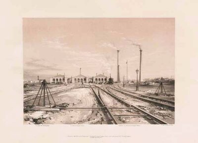 Eccentric for Shifting Railway Locomotive Engine House and Chimnies of Stationary Engine House' 