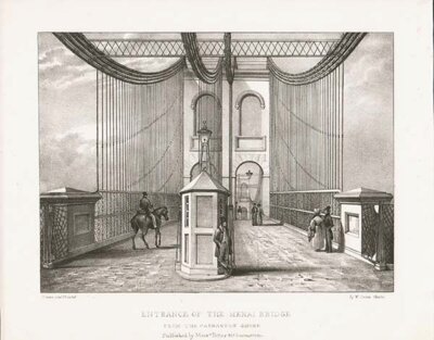 Entrance of the Menai Bridge - From the Caernarvon Shore 