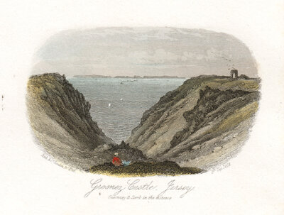 Groznez Castle Jersey  Guernsey & Sark in the distance