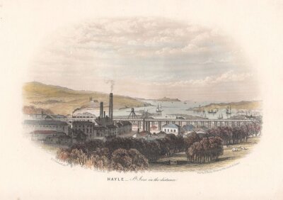 Hayle - St. Ives in the distance.  (antique print)