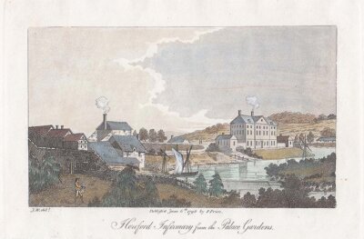 Hereford Infirmary from the Palace Gardens.