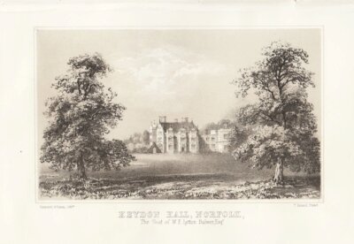 Heydon Hall, Norfolk, The Seat of W.E. Lytton Bulwer.  Esq.  (antique print)