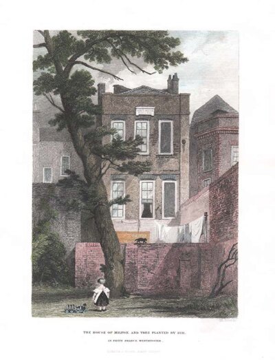 The House of Milton and tree planted by him in Petty France Westminster