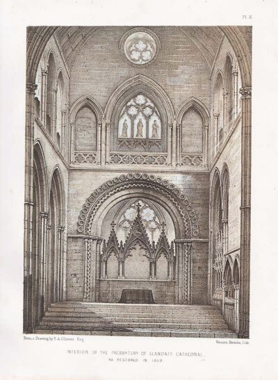 Interior of the Presbytery of Llandaff Cathedral as Restored in 1859