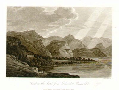 View on the road from Keswick to Borrowdale (antique print)