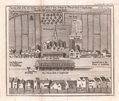 The trewe platt of the newe byldyng upon fyve pyllers - The bird's-eye view of Kingsbridge taken in 1586 