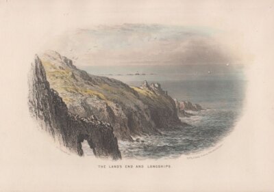 The Lands End and Longships.  (antique print)