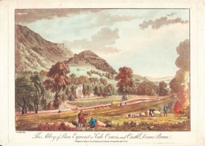 Abbey of Llan Egwerst or Vale Crucis and Castle Dinas Bran    (antique print)