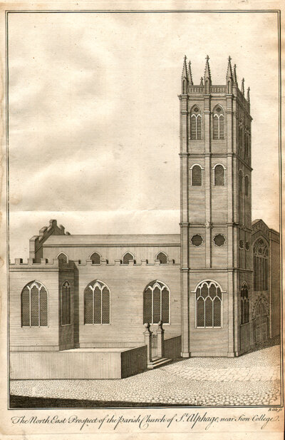 The North East Prospect of the Parish Church of St Alphage near Sion College