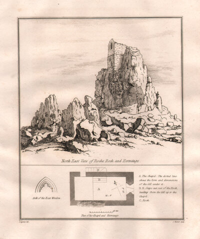 North East view of Roche Rocks and Hermitage