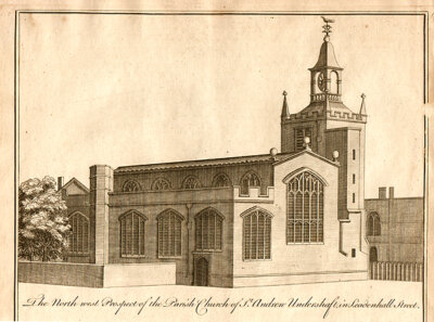 The North West Prospect of the Parish Church of St Andrew Undershaft in Leadenhall Street