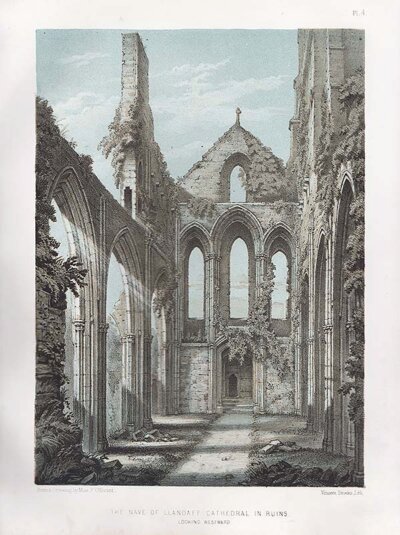 The Nave of Llandaff Cathedral in Ruins  Looking Westward