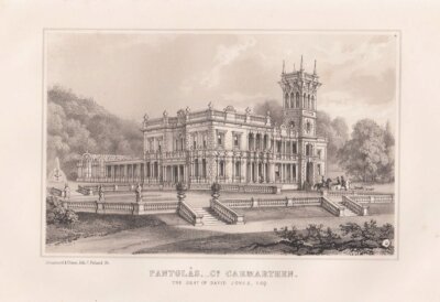 Pantglas, Co. Caarmarthen The Seat of David Jones.  Esq.  (antique print)
