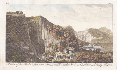 A view of the Rocks and that vast Cavern called Peakes Hole at Castleton in Derbyshire 