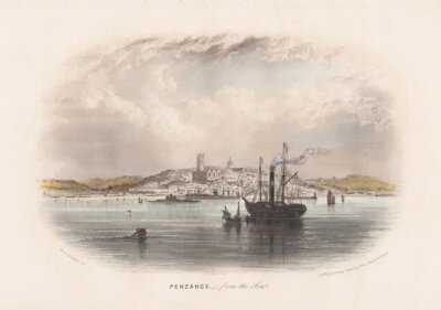 Penzancw - from the sea.  (antique print)