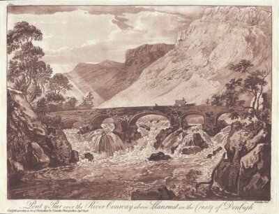 Pont y Pair over the River Conway above Llanrwst  (antique print)