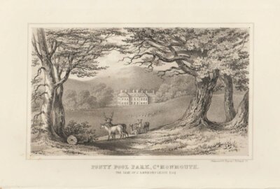 Ponty Pool Park, Co. Monmouth.  The Seat of C. Hanbury-Leigh. Esq.  (antique print)