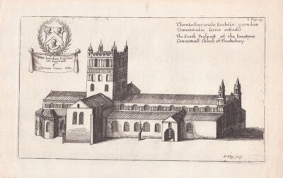 The South Prospect of the sometyme Conventuall Church of Theokesbury  (antique print)