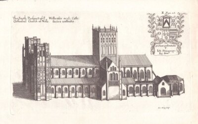 South Prospect of Cathedral Church of Wells  (antique print)