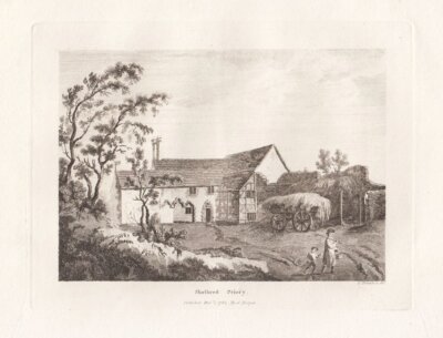 Shelbred Priory.  antique print.